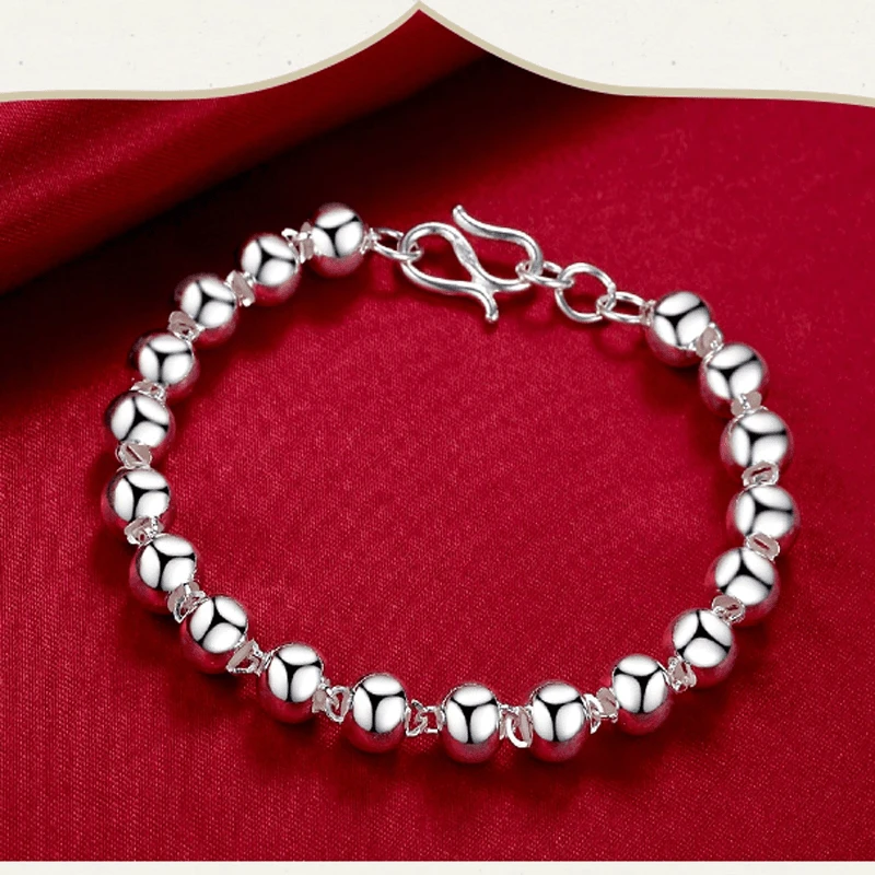 足银手链 女款足银990圆珠实心气质时尚手链经典简约百搭通用饰品