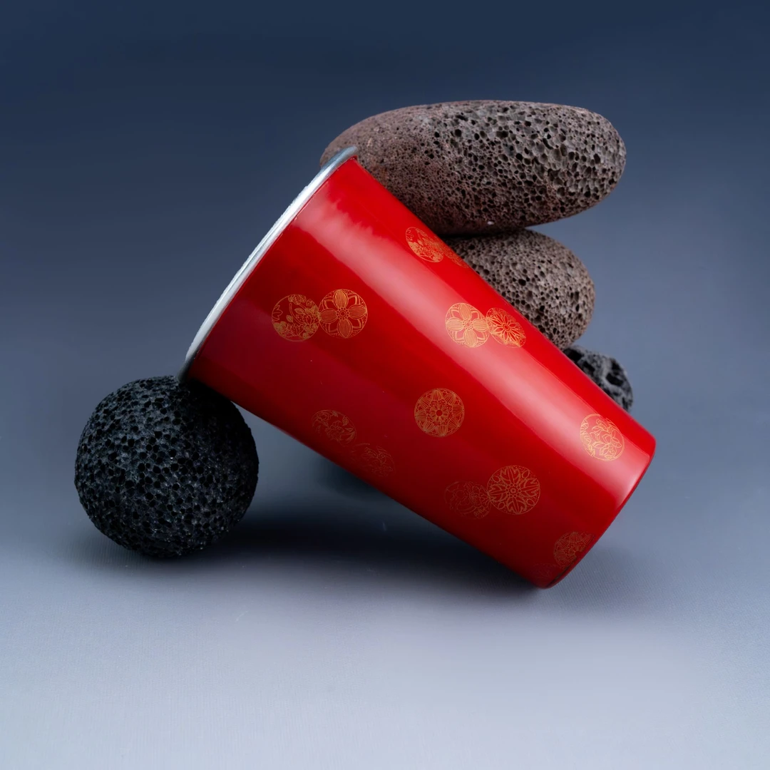 大漆水镀银 团圆伴手杯 红色 非遗手工艺