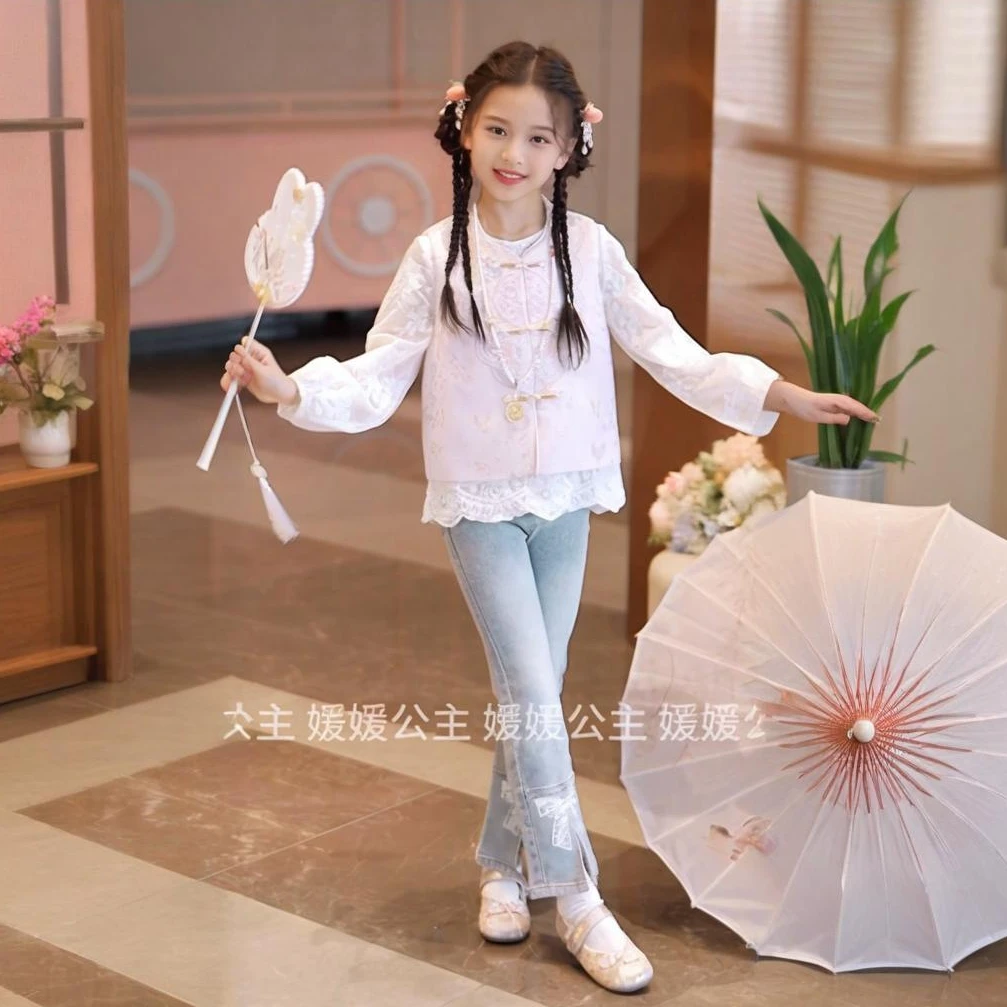 媛媛公主【秋 宋 锦】2025秋国风马甲刺绣套装盘扣背心15335T173