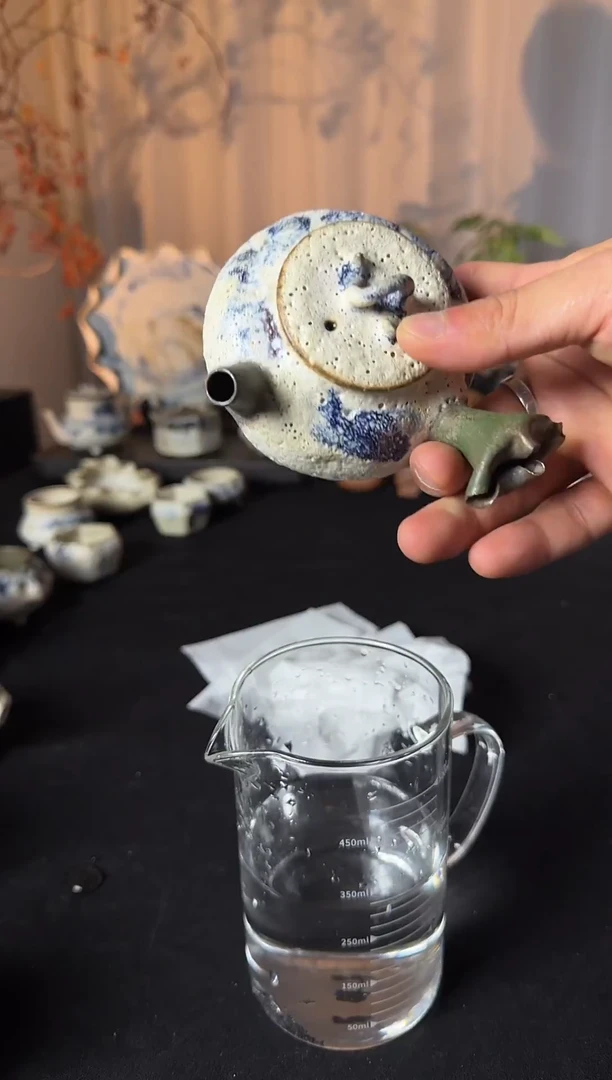 壶陶粉引  侧把壶