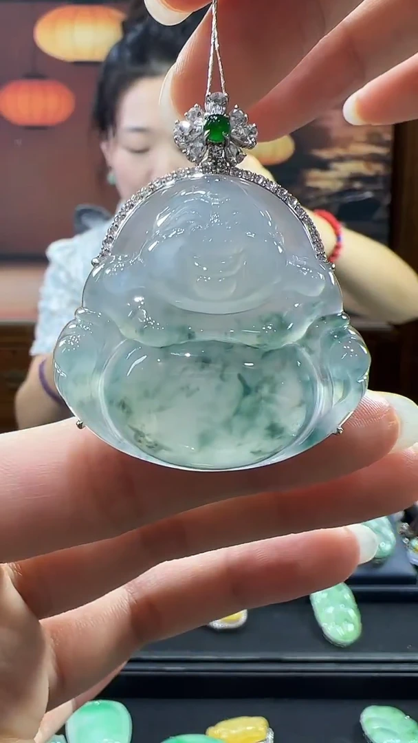 18K金镶嵌挂件翡翠^**?佛公