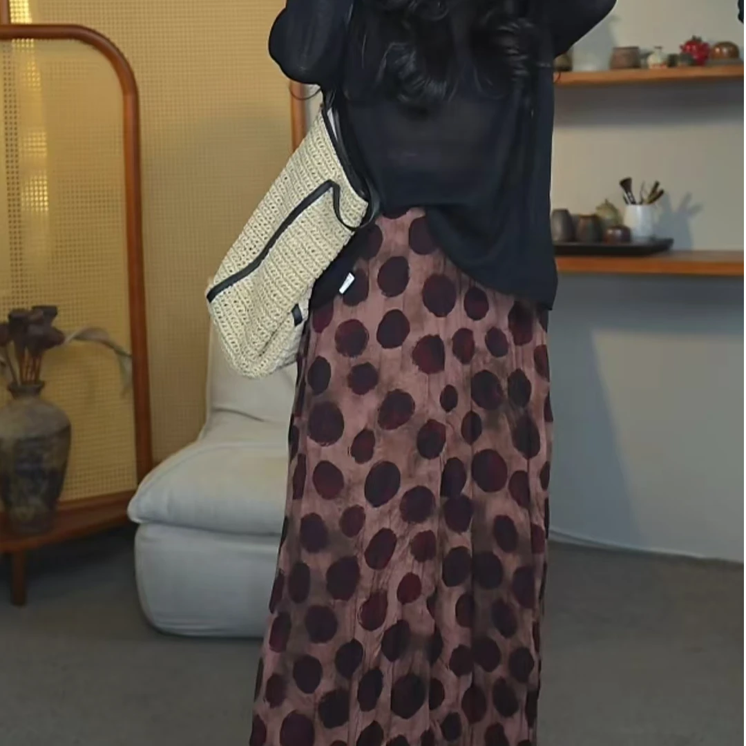 【ATAYI】零伍6521#早春新款显瘦气质时尚百搭复古中长款波点半裙