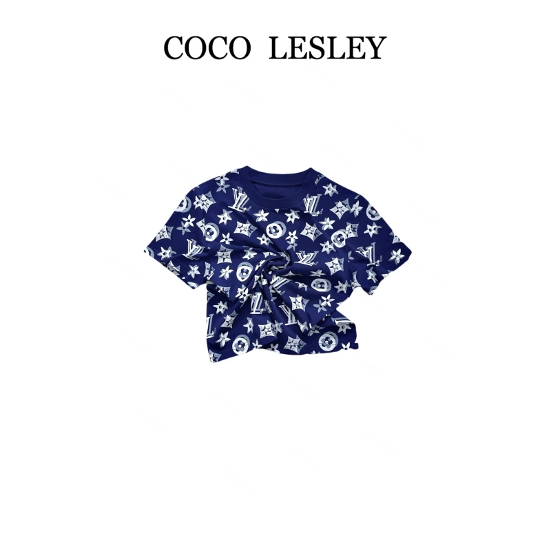 COCO LESLEY 显瘦潮流彩绘圆领短袖T恤7595