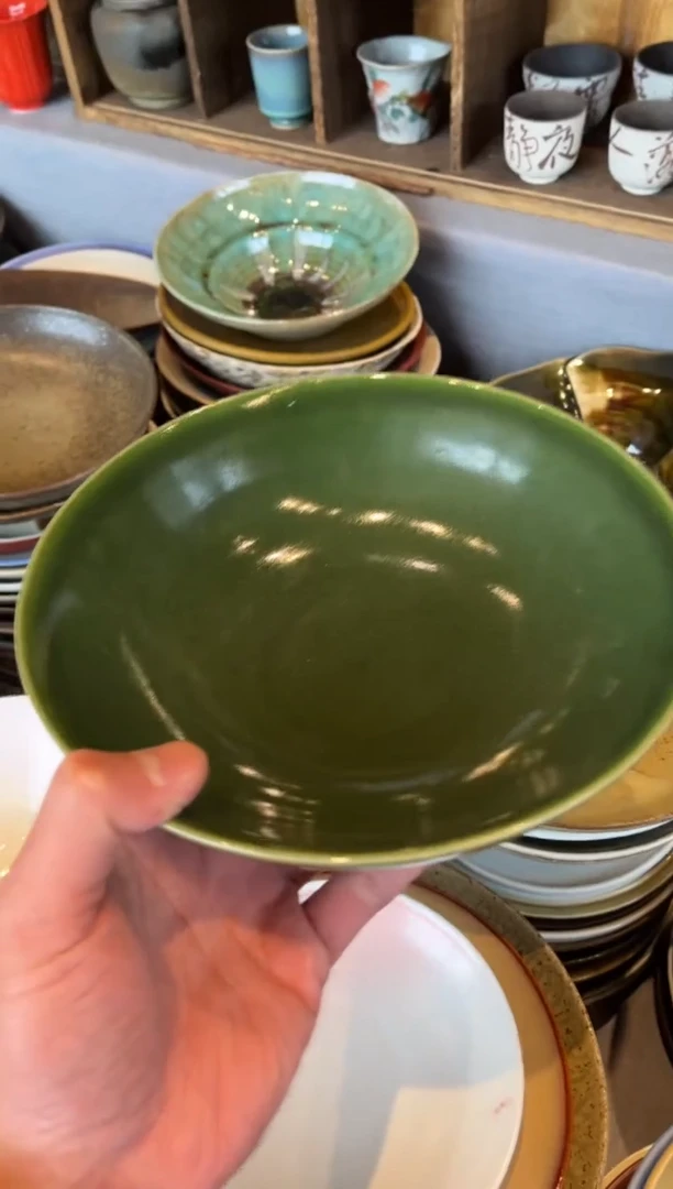 瓷片596微瑕翠绿锅盘菜盘