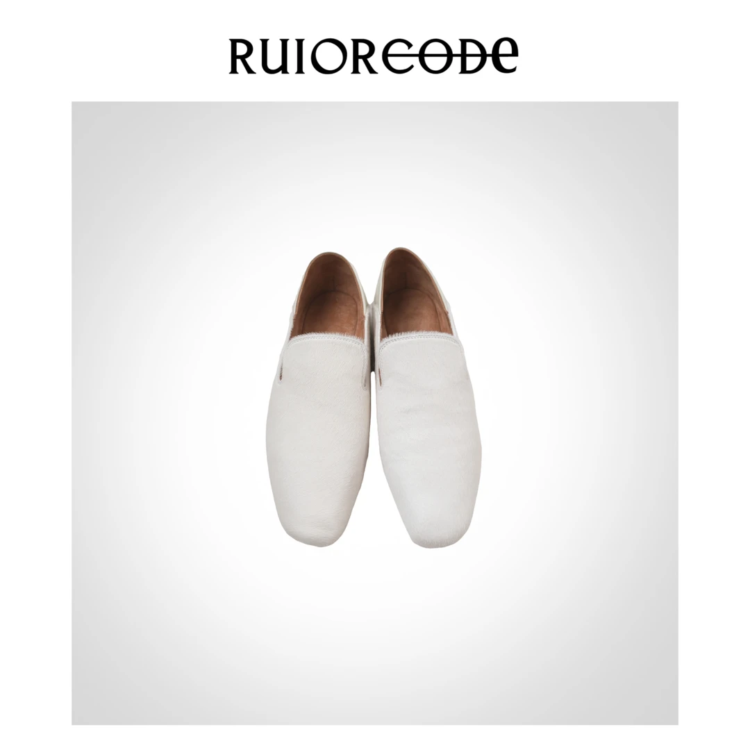 【RUIORCODE】白色胎牛毛平底乐福鞋 理性消费