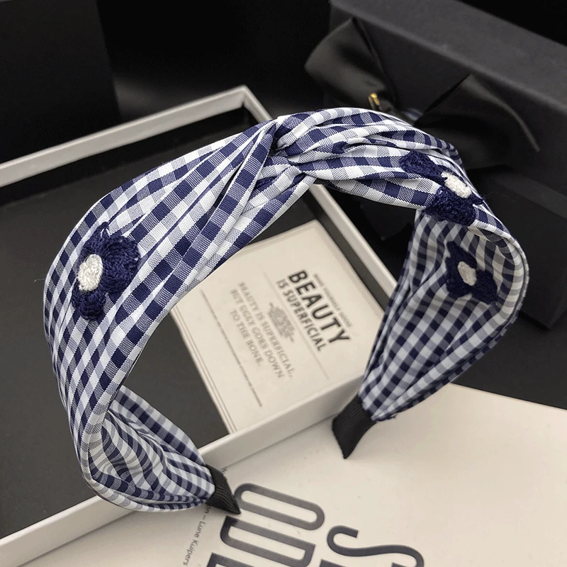 新款宽边格纹减龄发箍发卡发饰日韩复古发箍森系头箍经典韩版发饰