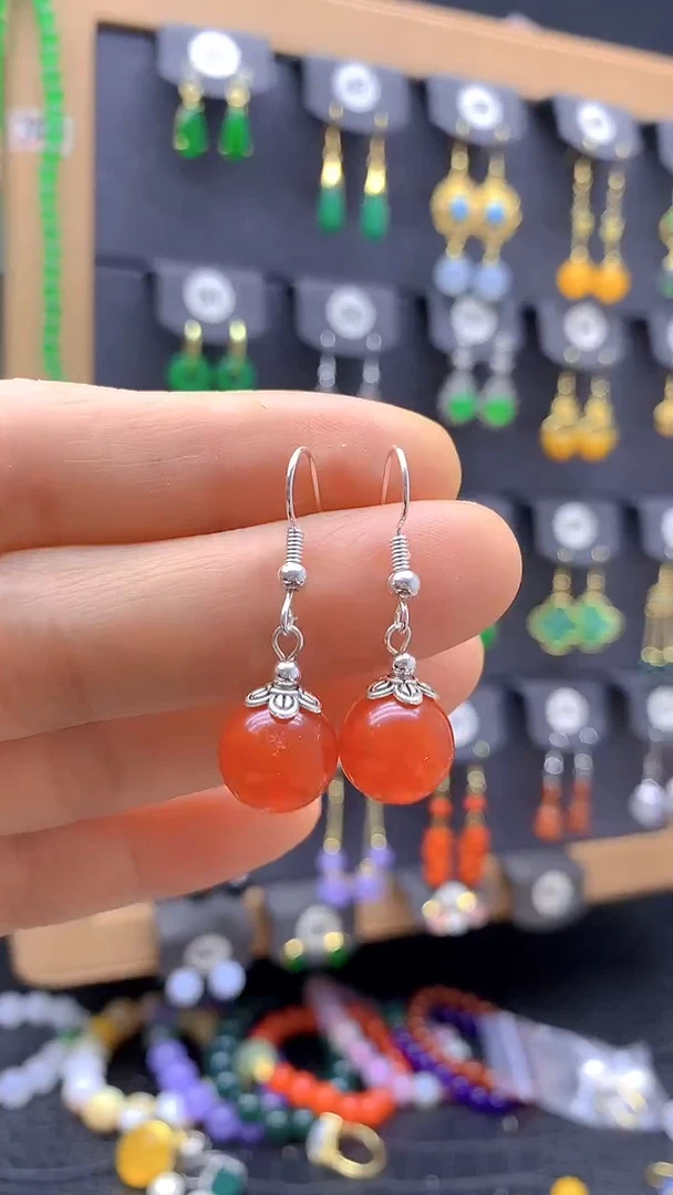 【闪购商品】玛瑙/玉髓耳坠银S925镶嵌耳饰