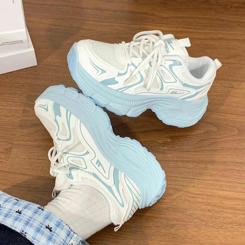 回力海洋蓝老爹鞋女2025春季新款原创设计网面百搭厚底增高运动鞋
