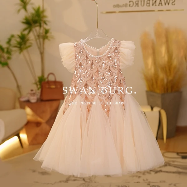 【Y.d6385】2025新款女童亮片公主裙设计师款气质日常甜美走秀重工