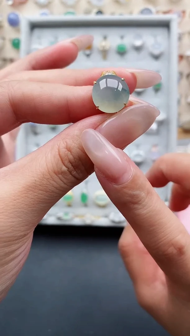 银S925镶嵌戒指翡翠天然缅甸翡翠A货111-8-4