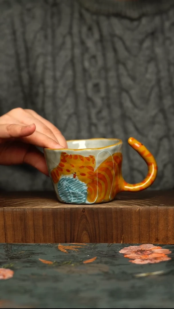杯釉下彩手工手绘同款陶器