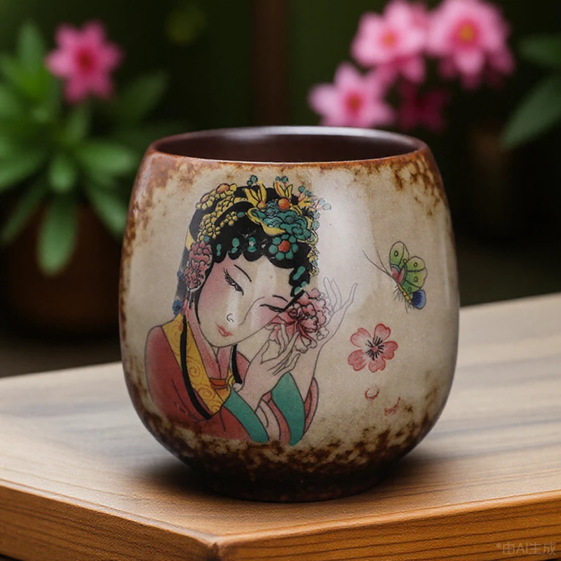 粗陶复古柴烧主人杯陶瓷茶杯手工品茗杯家用泡茶茶盏