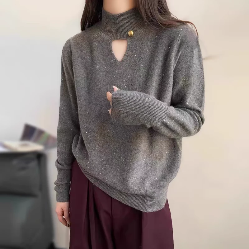 玲姐定制-金属扣满天星闪钻宽松针织衫毛衣280270