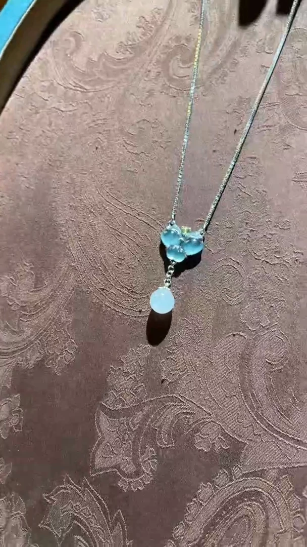 项链银S925镀金镶嵌翡翠红翡绿翠