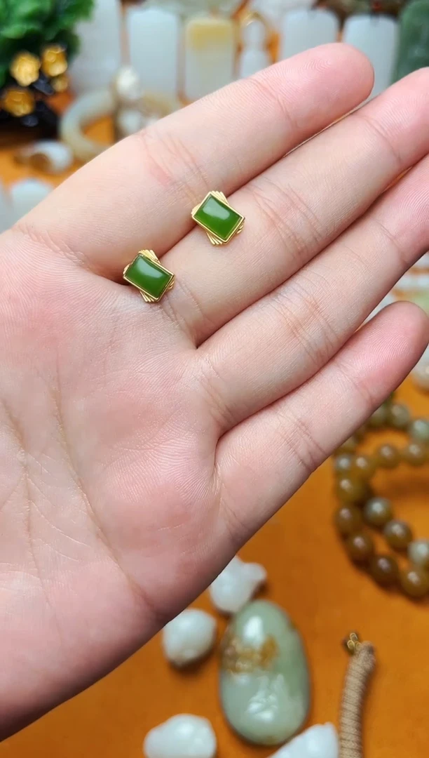 【闪购商品】和田玉耳饰银S925镶嵌耳饰