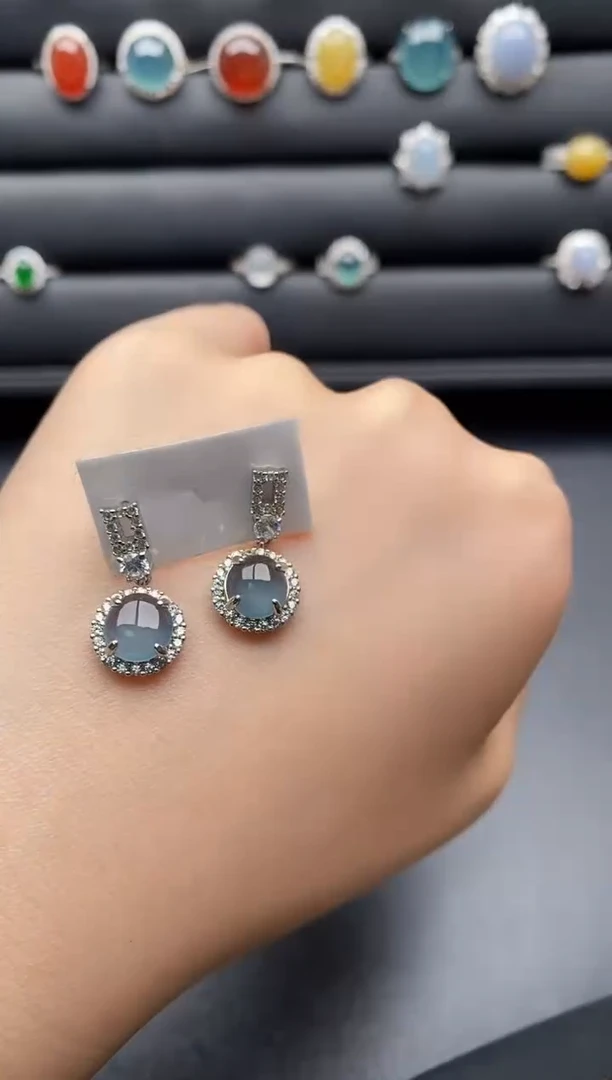 银S925镶嵌翡翠耳饰一物一证一礼盒