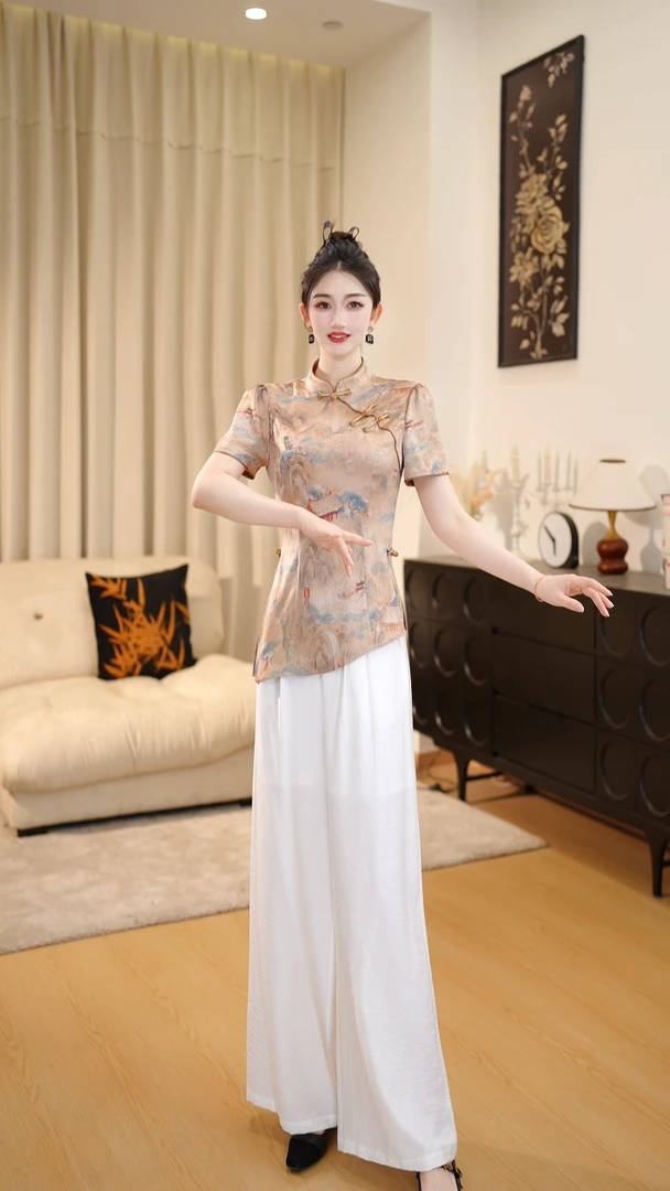 【上衣+裤子】夏季轻奢精致两件套女时尚洋气复古显瘦套裙00582