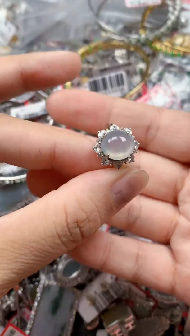 银S925镶嵌戒指翡翠天然A货缅甸翡翠