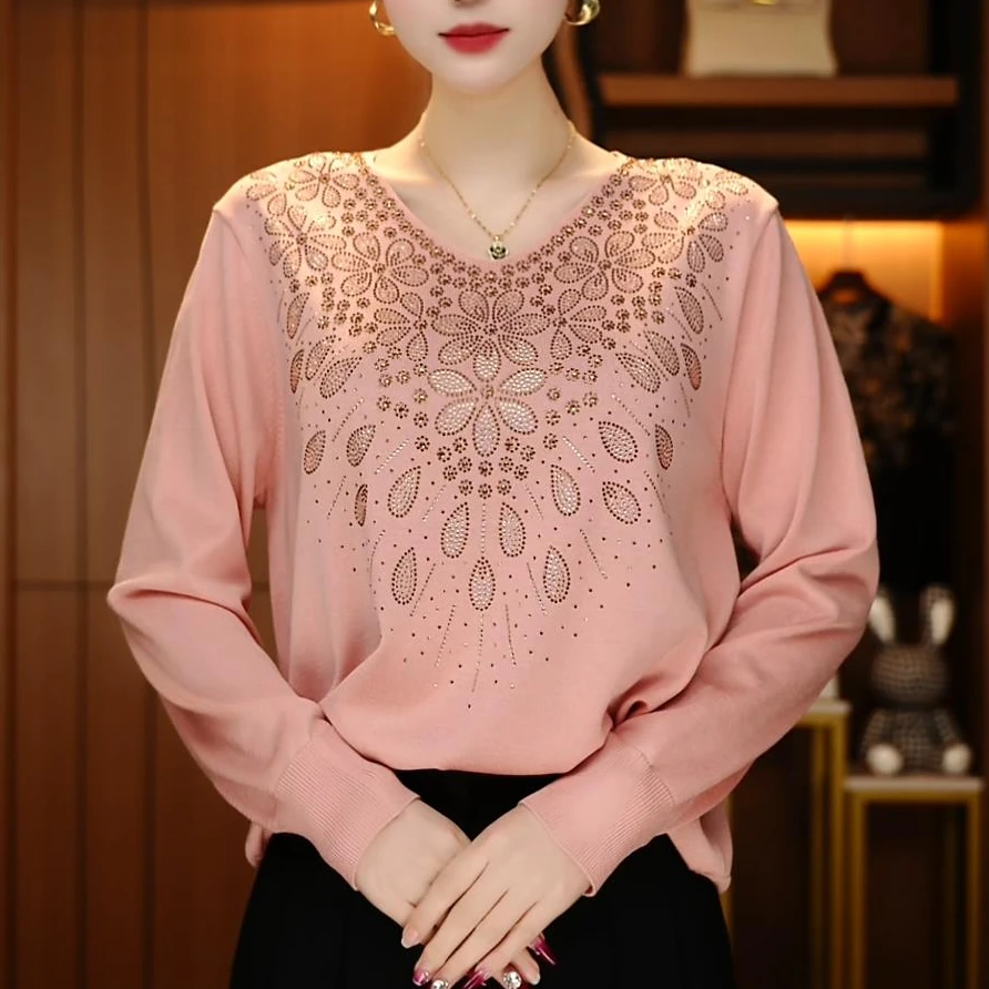 D250009-春季新款针织毛衣抗起球高端百搭减龄气质时尚套头