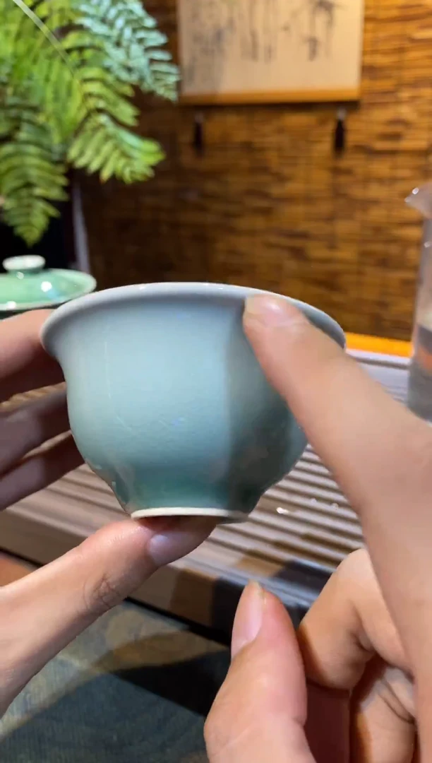 【山隐青瓷】龙窑柴烧杯子 粉青釉压手杯 30CC