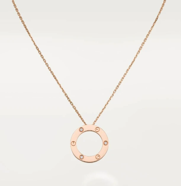 99新 Cartier/卡地亚 18k白金LOVE系列三钻大圆饼项链加长55特拍