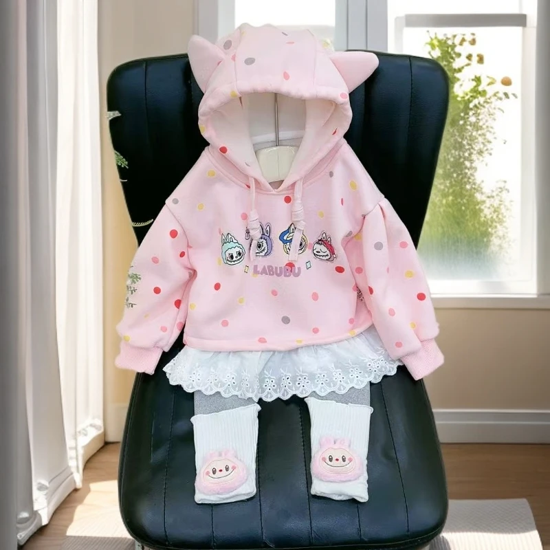 【加绒套装】女童加绒套装儿童连帽时尚休闲粉色卡通套头外出服