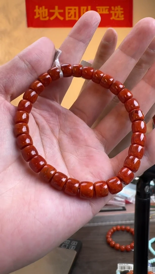 南红玛瑙手串未镶嵌南红玛瑙直切桶珠单圈7.5mm+