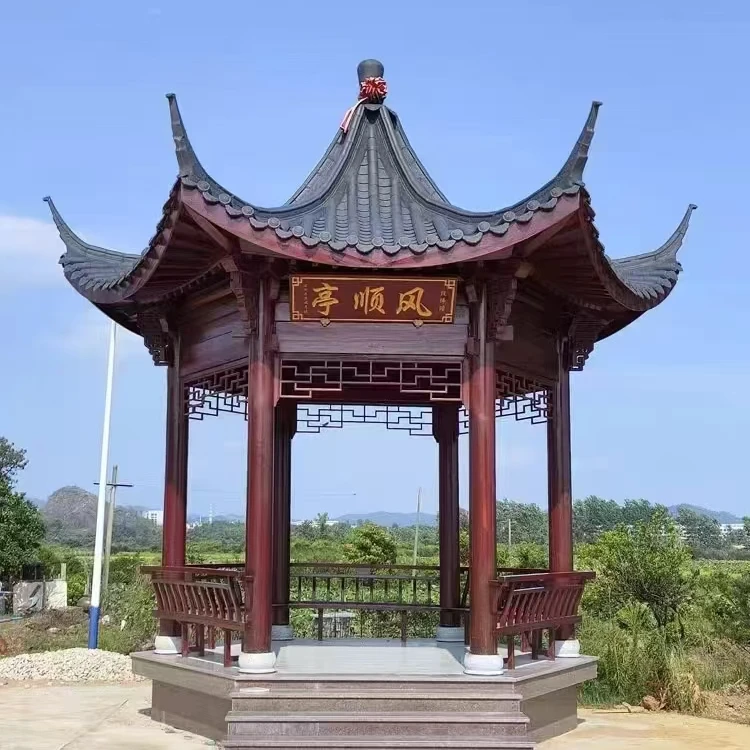 卯榫结构六凉亭中式古典仿古防腐木凉亭木屋长廊水榭戏台庭院凉亭