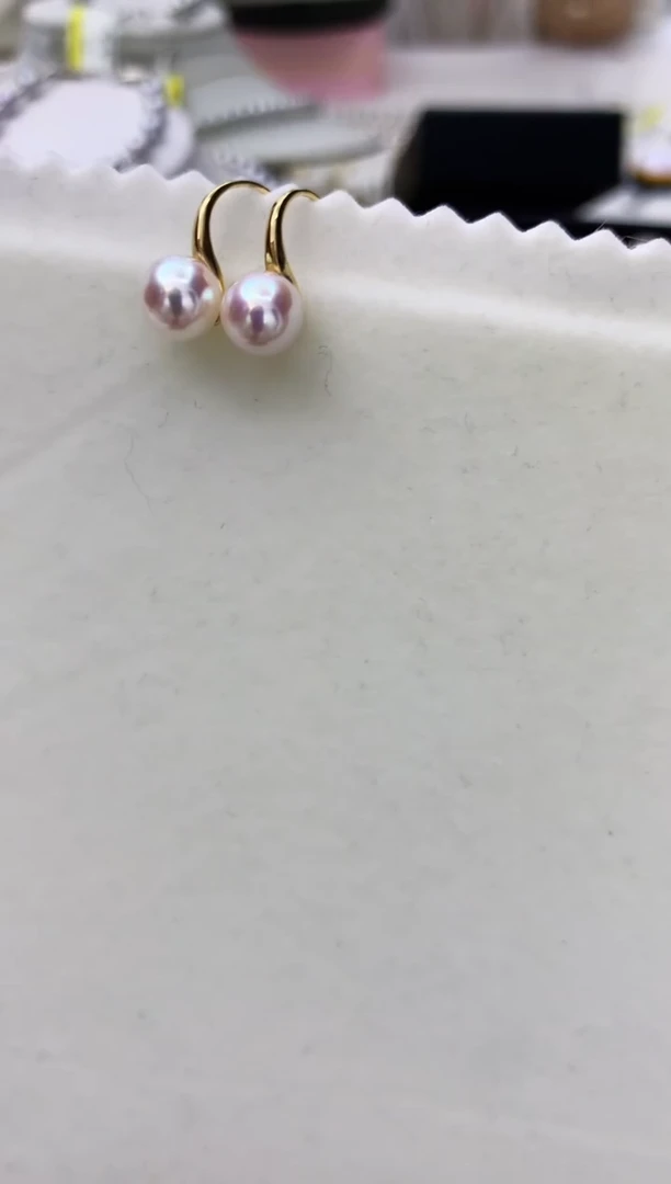 18K金镶嵌DA海水珍珠 akoya耳钩7.5-8MM GD014