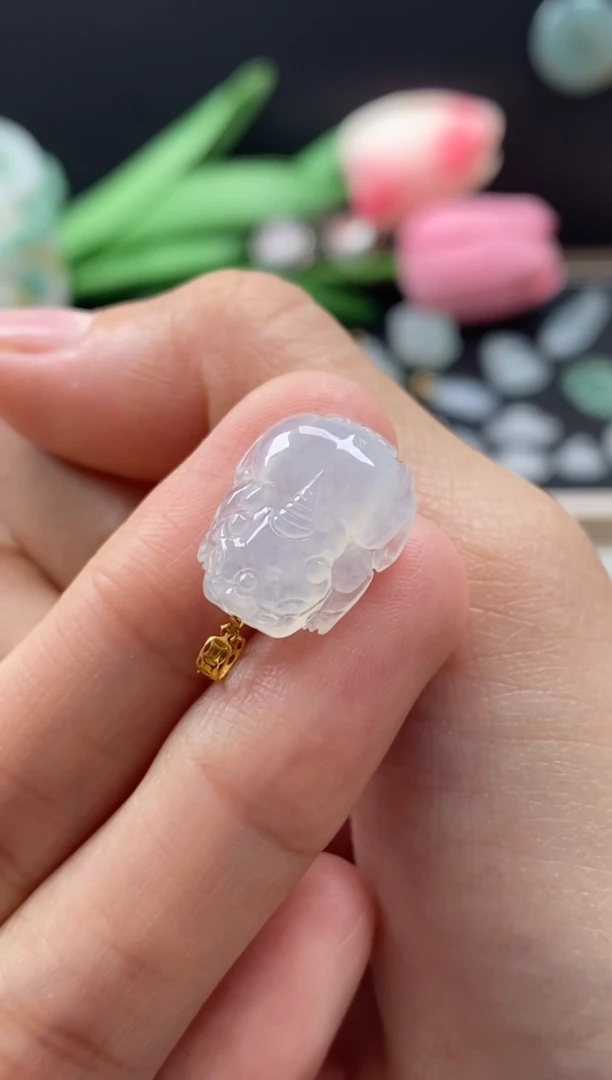 【闪购商品】翡翠颈饰18K金镶嵌翡翠白冰貔貅吊坠