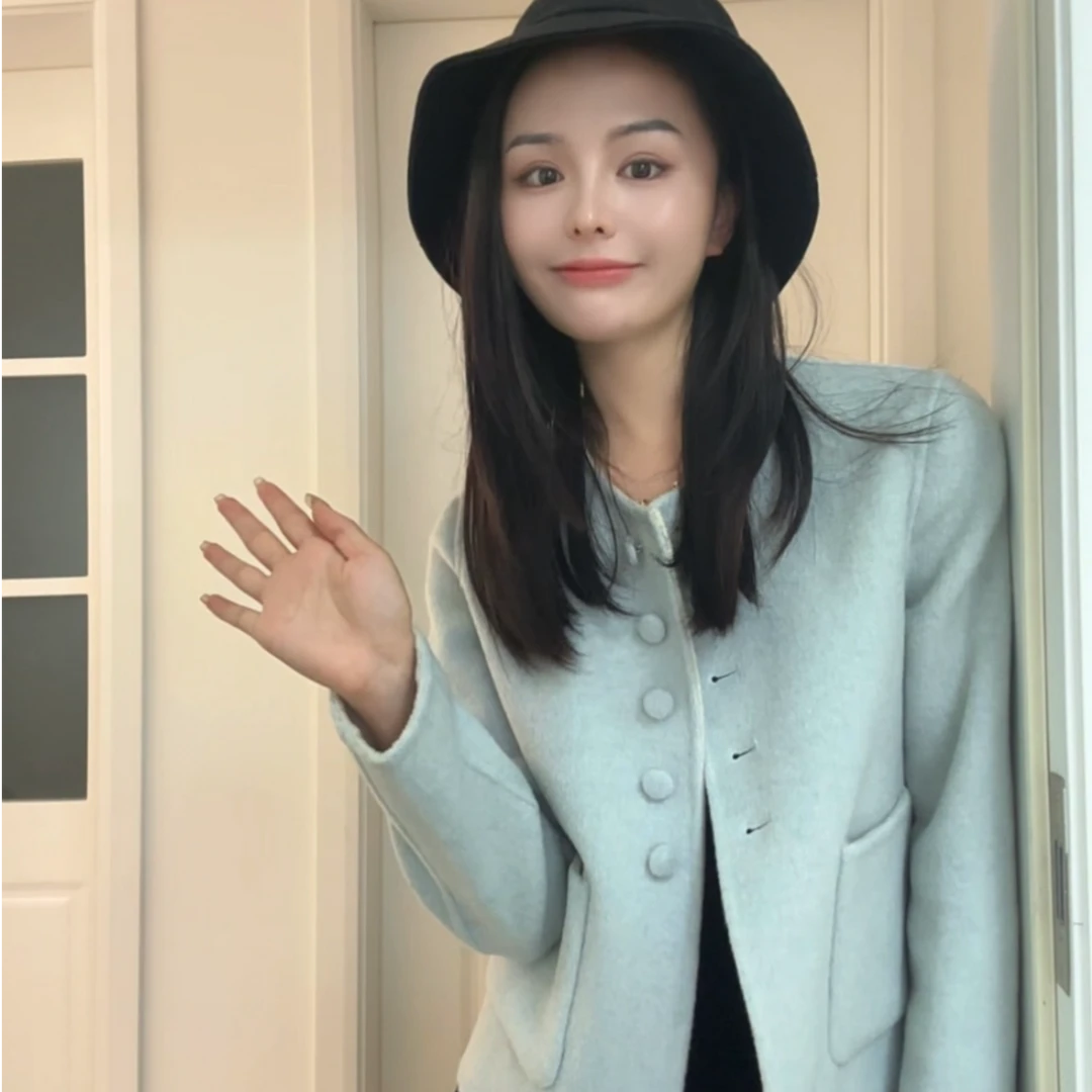 【皓月专属】高端气质修身时尚百搭双面轻奢韩版羊毛外套82510