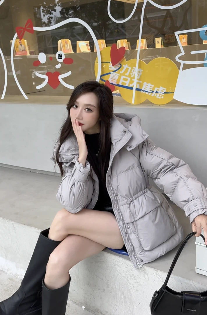 【姑姐严选】2024冬季新款韩版大口袋中长款收腰保暖羽绒服女