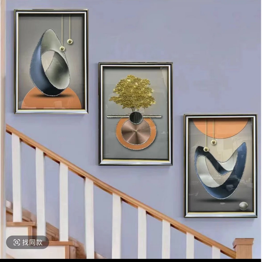 Q85筑梦空间时尚客厅轻奢挂画钢化玻璃装裱实物鎏金画装饰画