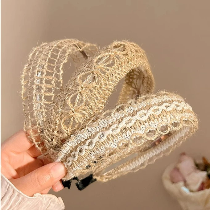波西米亚风亚麻编织镂空宽边发箍2025新款发卡度假风氛围头箍发饰