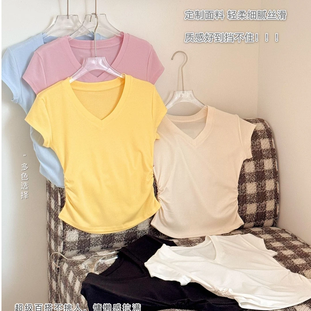 【有氧周末】小众设计感莱赛尔V领显瘦天丝衫NRX2232 CC