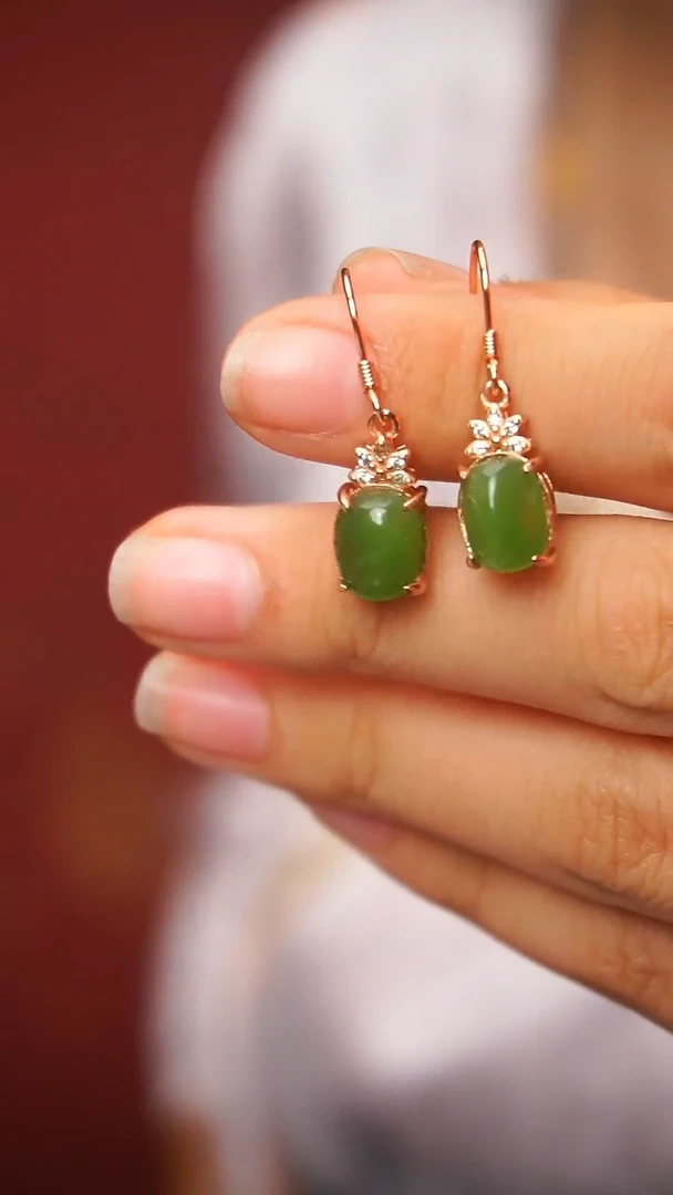 和田玉银S925镶嵌耳饰A37