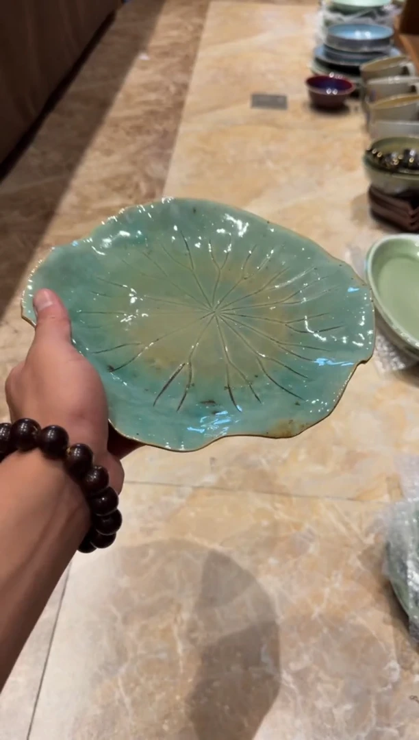 瓷片10 寸柴烧蓝色荷叶盘（福利款）