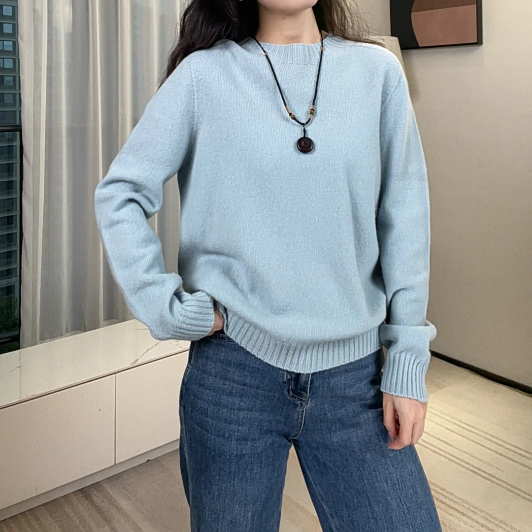 【100%绵羊毛】早秋极简风基础款圆领毛衣慵懒风女装针织上衣内搭