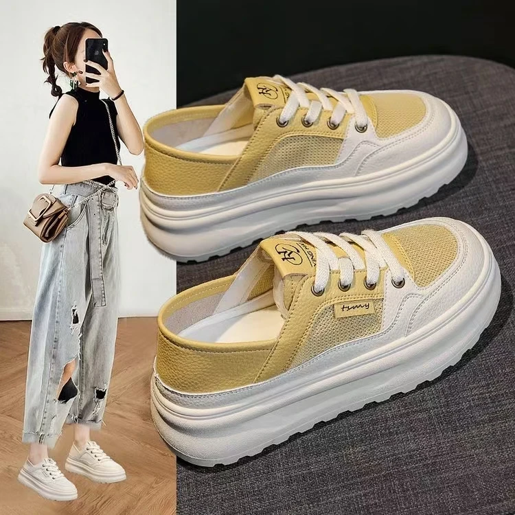 女款2025新款网面时尚百搭学生厚底小白鞋女休闲鞋CC