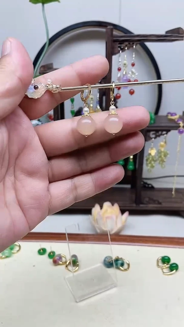 和田玉14K金镶嵌耳饰30号