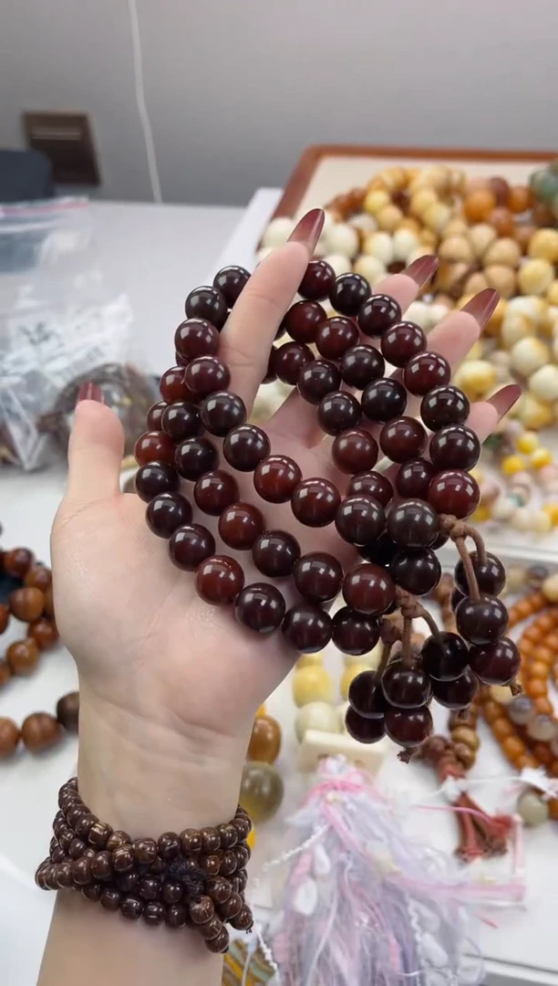 手串菩提根/象牙果红茶可可玉化圆珠13mm手持