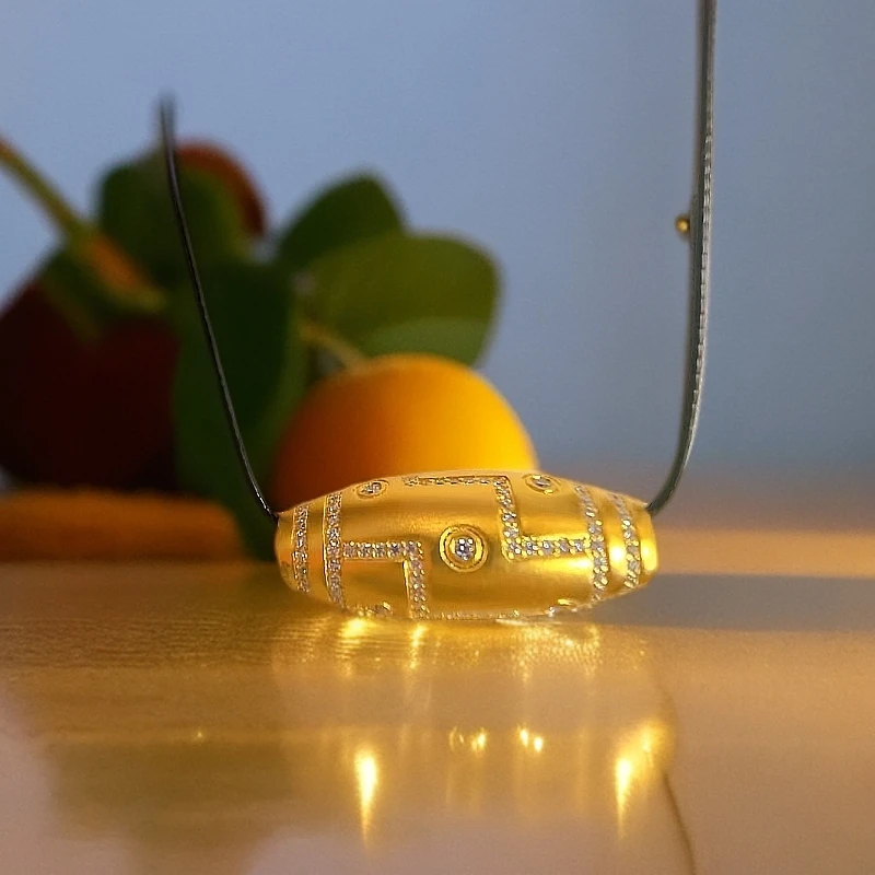 赛菲尔万足®足金国风天珠点钻黄金吊坠送女友送男友