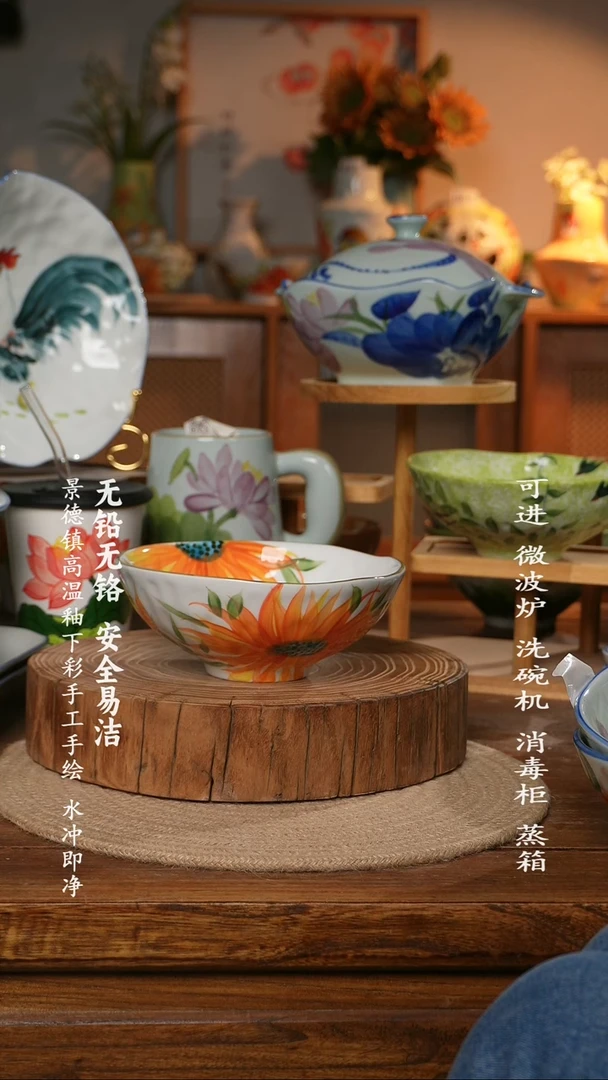 瓷景德镇高温瓷釉下彩手绘陶瓷万能