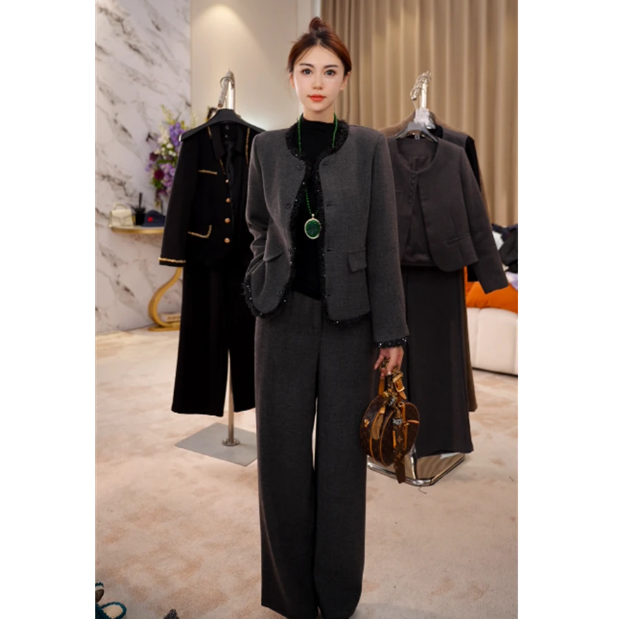 G9390小香风夹棉套装女早秋高级感通勤穿搭休闲整套气质两件套