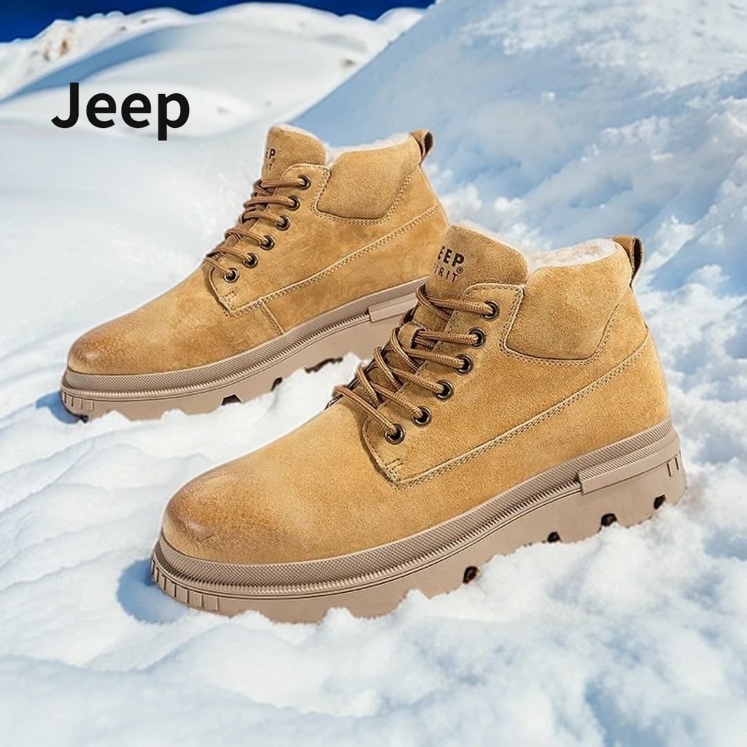 JEEPSPIRIT吉普高筒板鞋加绒加厚保暖雪地靴软底男鞋冬季2025新款