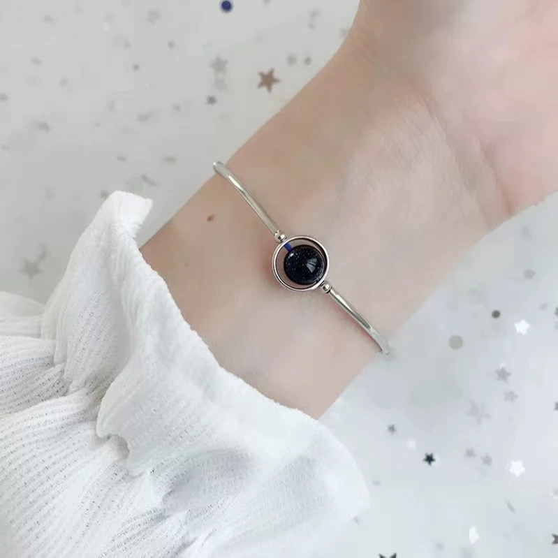 合金手链 s925纯银铃铛蓝砂石手链韩版INS学生女水晶手环个性百搭