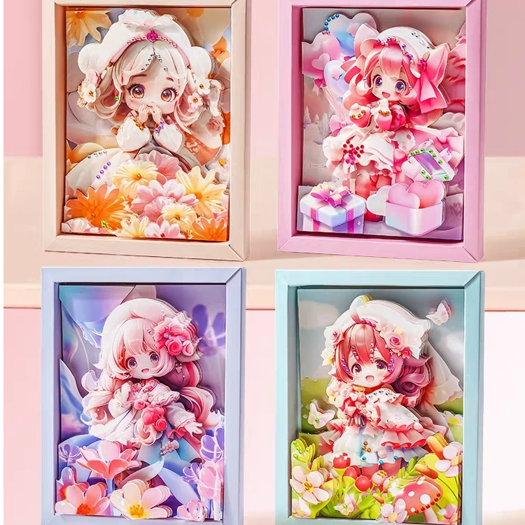 卡通漫画3D立体叠叠相框画手工diy纸质粘贴玩具