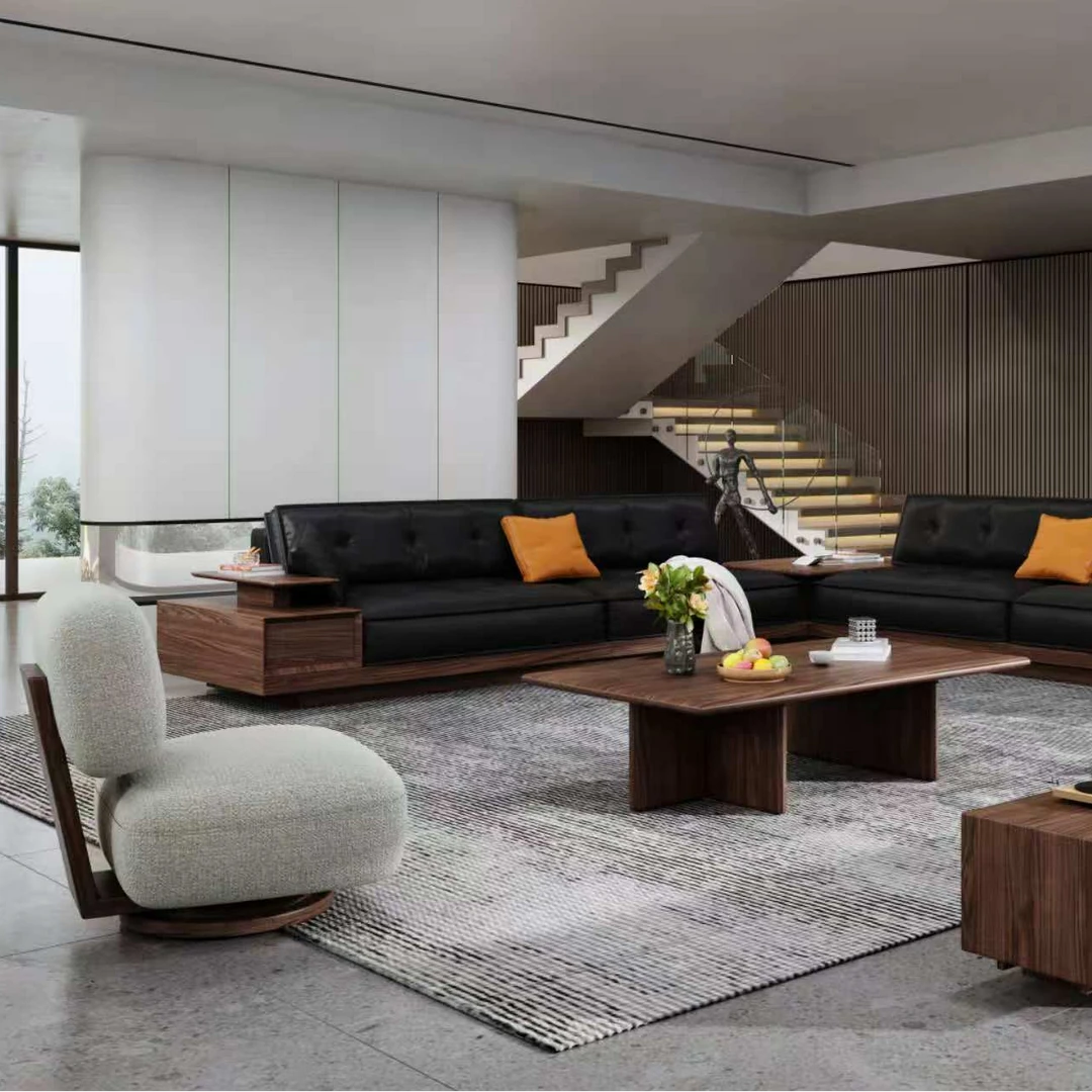 北美黑胡桃木沙发新款客厅高端实木直排沙发