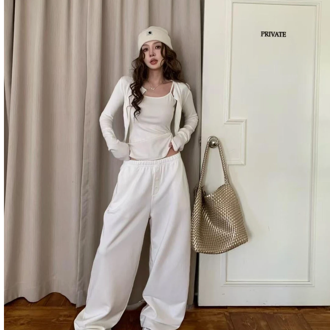 2025新款秋季辣妹白色内搭吊带外搭长袖罩衫坎肩百搭上衣两件套女