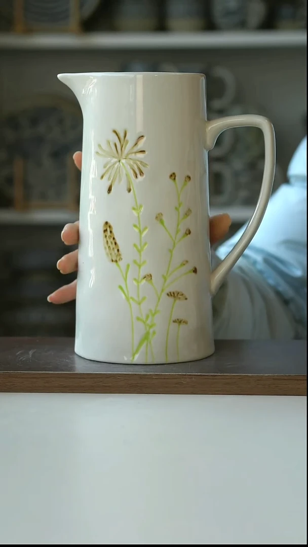 陶浮雕蒲公英花壶/水器1.3L@4-2@微瑕